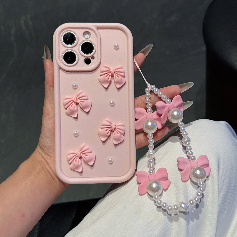 Phone Accessories Beads - Pink Phone Case With Bowknot Pearl